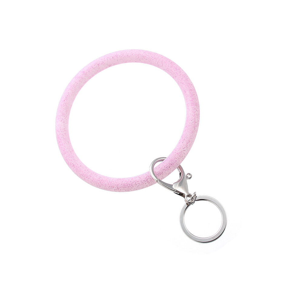 (Pink) Fashion Silicone Bracelet Wristband Key Ring Round Glitter Keychain Bangle