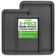 NutriChef Oven Tray Set Non Stick – 3 Piece Baking Tray Set for Oven, Heavy Duty Carbon Steel, Stackable Cookie Sheets | Small Med