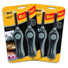 BIC Utility Lighter, with a 6cm extension wand, lasts up to 750 lights, Black, Pack of 4