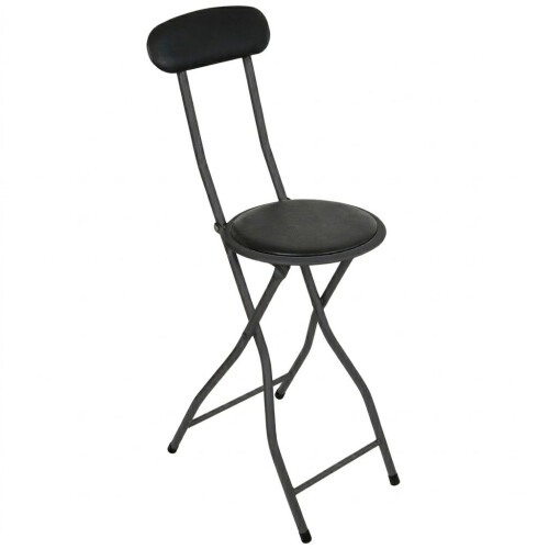 SuperGift.com Black Round Compact Padded Folding High Back Stool Chair Back Rest For Breakfast, Office Stool, Folding Kitchen Stoo