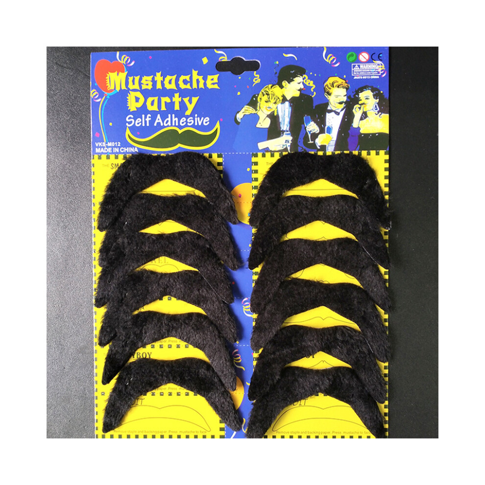 Black 12Pcs Fake Mustache Mexican 70'S Stick On Fake Mustache Self Adhesive Tash