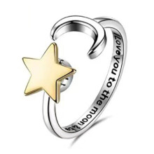 (Gold) Adjustable Opening Spinner Star Moon Ring Relief Anxiety Worry Fidget Meditation