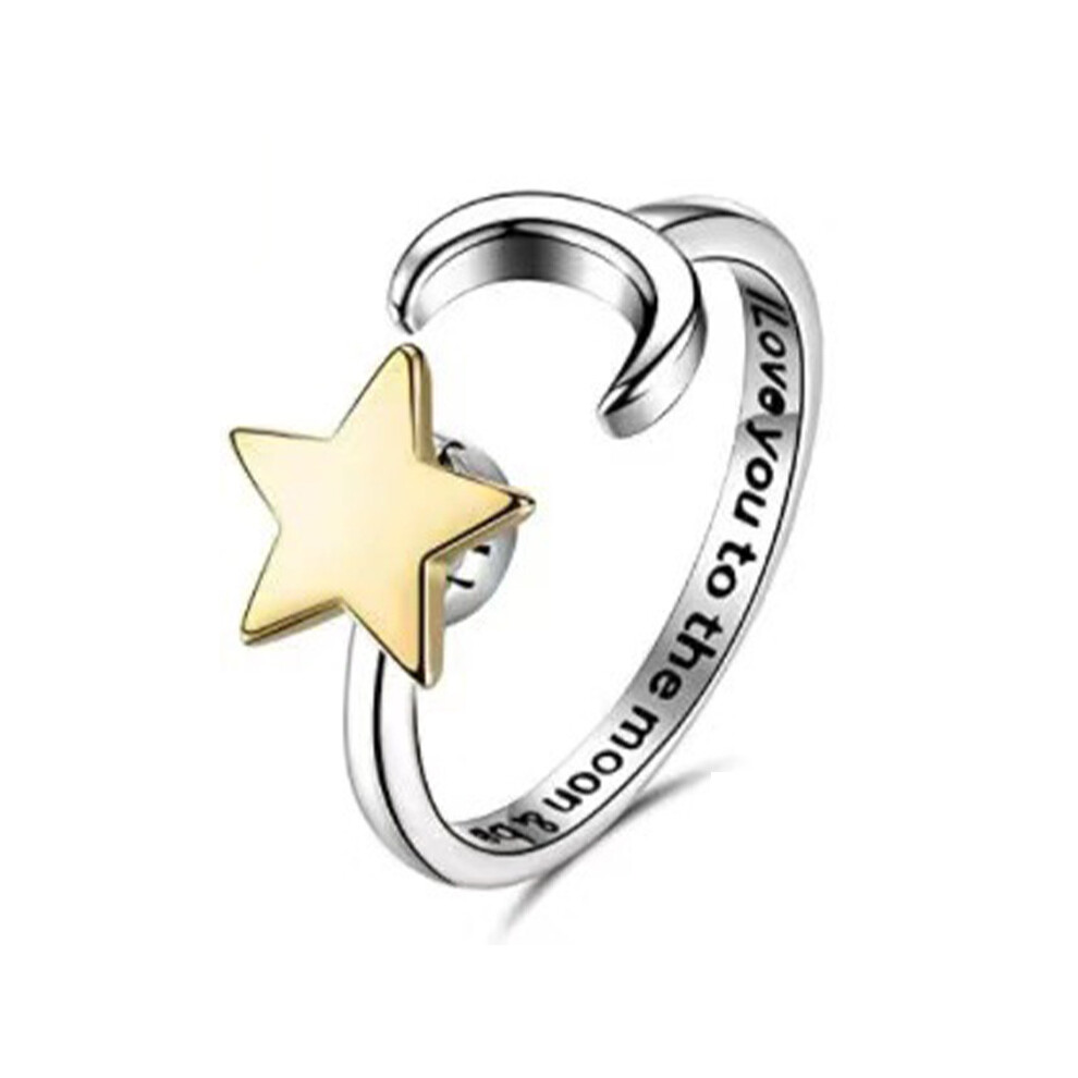 (Gold) Adjustable Opening Spinner Star Moon Ring Relief Anxiety Worry Fidget Meditation
