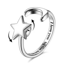 (Silver) Adjustable Opening Spinner Star Moon Ring Relief Anxiety Worry Fidget Meditation