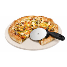 13 inch Pizza Stone Double-Sided with Pizza Cutter Included - Cordierite Grilling Stone Perfect for Oven, Grill or BBQ - Large Hea