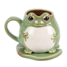 Quirky Frog-shaped Mug and Lily Pad Coaster Set
