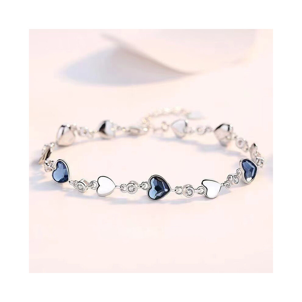 Romantic Crystals Love Heart Linked Charm Simple Bracelet Women Jewellery