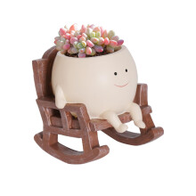 casania Smiley Face Planter Pot Cute Small Rocking Chair Flower Pots Resin Head Planter for Indoor Outdoor Succulent Pots with Dra