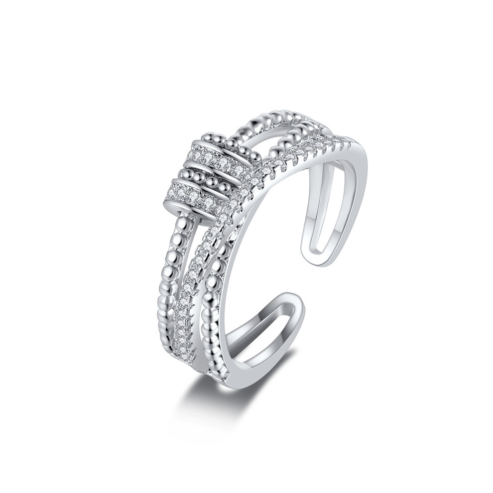 (White Gold) Adjustable Anti-Anxiety Spinner Ring - Rotating Meditation & Fidget Bead Stress Relief