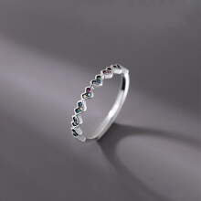 Mini Colorful Heart Adjustable 925 Sterling Silver Ring - Women's Jewellery Gift