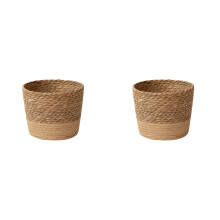 Owaefuqoir 2X Straw Weaving Flower Plant Pot Wicker Basket Rattan Flowerpot Storage Basket Handmade Woven Planter Basket S