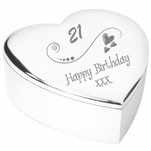 Chris Bag Of Goodies 21st 21 Twenty First Birthday Gift Silver Finish Heart Shaped Engraved Trinket Box Keepsake Present for Her D