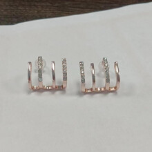 (Four Claws-Rose Gold) Shiny Rhinestone 3/4/5-Claw Row Earrings, Simple Korean Style for Women, Perfect for Parties