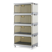 Amazon Basics 4-Tier Stackable Storage Bins with Wheels, 21.7L per Tier, Collapsible Containers with Lids, 82.6 x 39.1 x 27.2 cm,