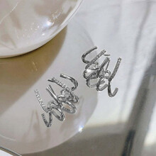 (Four Claws-Silver) Shiny Rhinestone 3/4/5-Claw Row Earrings, Simple Korean Style for Women, Perfect for Parties