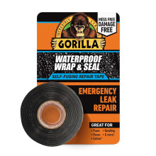 Gorilla Waterproof Wrap & Seal Self-Fusing Silicone Repair Tape - Black 25.4mm x 2.4m, Emergency Pipe & Hose Fix