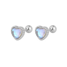 Heart Moonstone Stud Earrings 925 Sterling Silver Jewellery Women Girls Gift