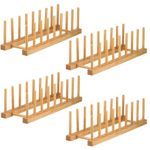 Lawei 4 Pack Bamboo Cupboards Dish Rack - Plate Rack Stand Pot Lid Holder, Kitchen Cabinet Organizer for Bowl, Cup, Cutting Board