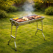 SuperGift Essential - Stainless Steel BBQ Grill with Stand Charcoal Barbecue Folding and Portable Outdoor Garden And Park Use