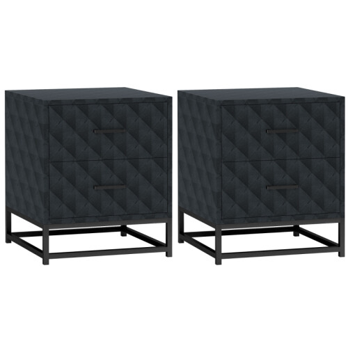 Modern Nightstand Set of 2 with Drawers Storage Side Table Black