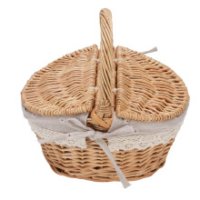 Miskall Wicker Picnic Basket,with Double Lids, Handle Removable Liner, Hand Woven Picnic Basket,for Picnics, Camping, Veg Picking,