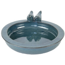 Fallen Fruits Round Ceramic Bird Bath - Petrol Blue