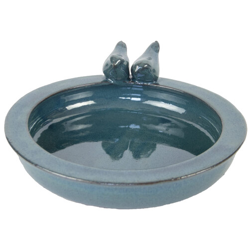 Fallen Fruits Round Ceramic Bird Bath - Petrol Blue