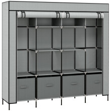 Dark Grey Fabric Wardrobe, 16642.5169.5cm Portable Closet with 10 Compartments, 2 Hanging Rails & 4 Drawers