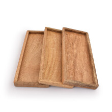 Samhita Mango Wood Serving Platter with Raised Edge -Set of 3 for Display Fruit Snacks Appetizer Sushi Food Decorative (30.48cm x