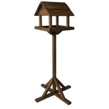 Deluxe Dark Wooden Bird Feeding Garden Table – Large Outdoor Free-Standing Bird Feeder House for Wild Birds, Traditional Rustic Wo