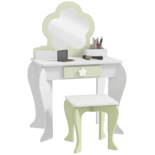 Kids Vanity Table with Mirror and Stool, Drawer, Storage Boxes, Flower Design, for Ages 3-6 Years - White
