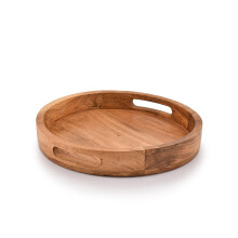 Samhita Round Serving Acacia Wooden Tray with Handles for Serving Beverages Tea Plate Dessert Dinner Breakfast Plate (30.48cm x 30