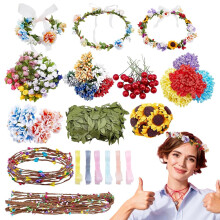 INFUNLY 20 Pcs DIY Flower Crowns Making Kit Handmade Floral Crown Garland Kit Make Your Own Flower Wreath Hair Accessories Gift fo