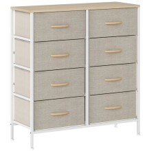Industrial 8-Drawer Maple Wood-Effect Dresser with Steel Frame & Wood Top