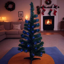 Fiber Optic Light Christmas Tree 60cm 60 Tips - Compact Pre Lit Tree for Side Tables and Windows