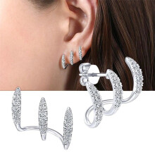 (Three Claws-Silver) Shiny Rhinestone 3/4/5-Claw Row Earrings, Simple Korean Style for Women, Perfect for Parties