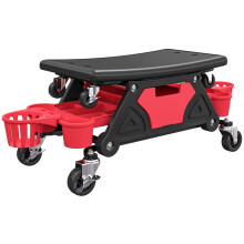 Red Rolling Mechanic Stool, 135kg Load, 360 Swivel Wheels with Tool Tray, Drawer & Bottle Holder for Garage Repair