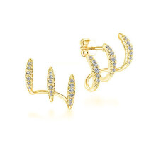 (Three Claws-Gold) Shiny Rhinestone 3/4/5-Claw Row Earrings, Simple Korean Style for Women, Perfect for Parties