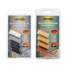 Briwax Wax Filler Sticks - Grey & Light Brown Shades (2 Pack) for Wood Repair & Polishing