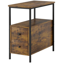 Industrial Narrow Side Table 2 Drawer Nightstand Small Space Storage