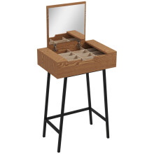 Industrial Vanity Desk with Flip-Up Mirror, 16 Small Compartments, Natural Wood Effect for Bedroom
