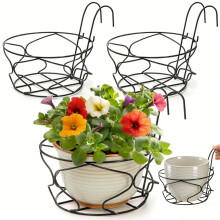 Noamus 3 Pack 25.4Cm Round Hanging Railing Planters, Large Fence Flower Pot Holder, Metal Pot Plant Basket, Plants Hangers with De