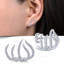 (Five Claws-Silver) Shiny Rhinestone 3/4/5-Claw Row Earrings, Simple Korean Style for Women, Perfect for Parties