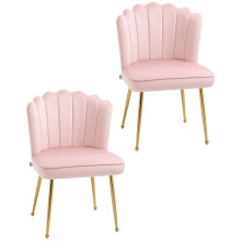 Pink Velvet 2-Piece Shell Chair Set, gold metal legs, suitable for dining and living spaces.