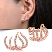 (Five claws-Rose Gold) Shiny Rhinestone 3/4/5-Claw Row Earrings, Simple Korean Style for Women, Perfect for Parties