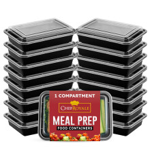 CHEF ROYALE [10 pack] x 28oz Rectangular Black Base Meal Prep Containers - BPA Free Storage with Airtight Lids-Microwave, Dishwash