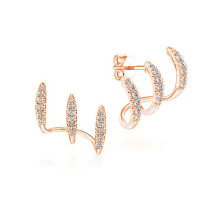 (Three Claws - Rose Gold) Shiny Rhinestone 3/4/5-Claw Row Earrings, Simple Korean Style for Women, Perfect for Parties