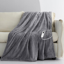 CORIWELL Heated Blanket Electric Throw - Fast Heat Up Flannel 160 x 120cm, 9 Temperature Settings & 9H Timer - Grey Heating Blanke