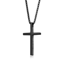 (Black) Cross Stainless Steel Necklace For Men Women Christian STRENGTH Pendant