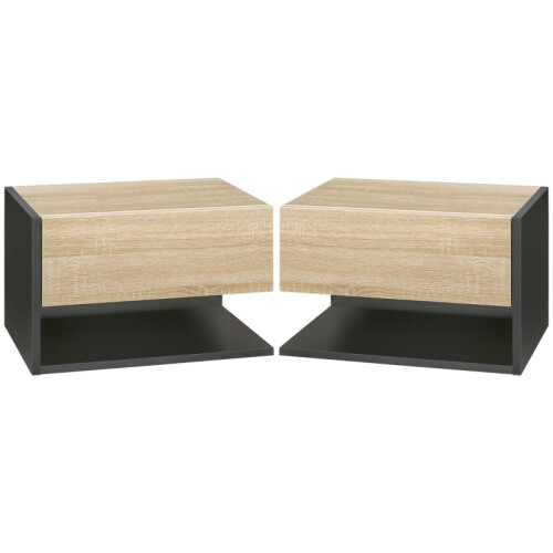 Wall Mounted Nightstand Set of 2 Floating Bedside Table Drawer Shelf